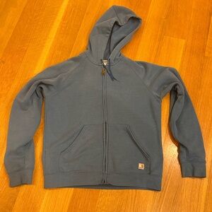 Carhartt Blue Women’s Zip Hooded Sweatshirt Size Medium Workwear Farm Distressed